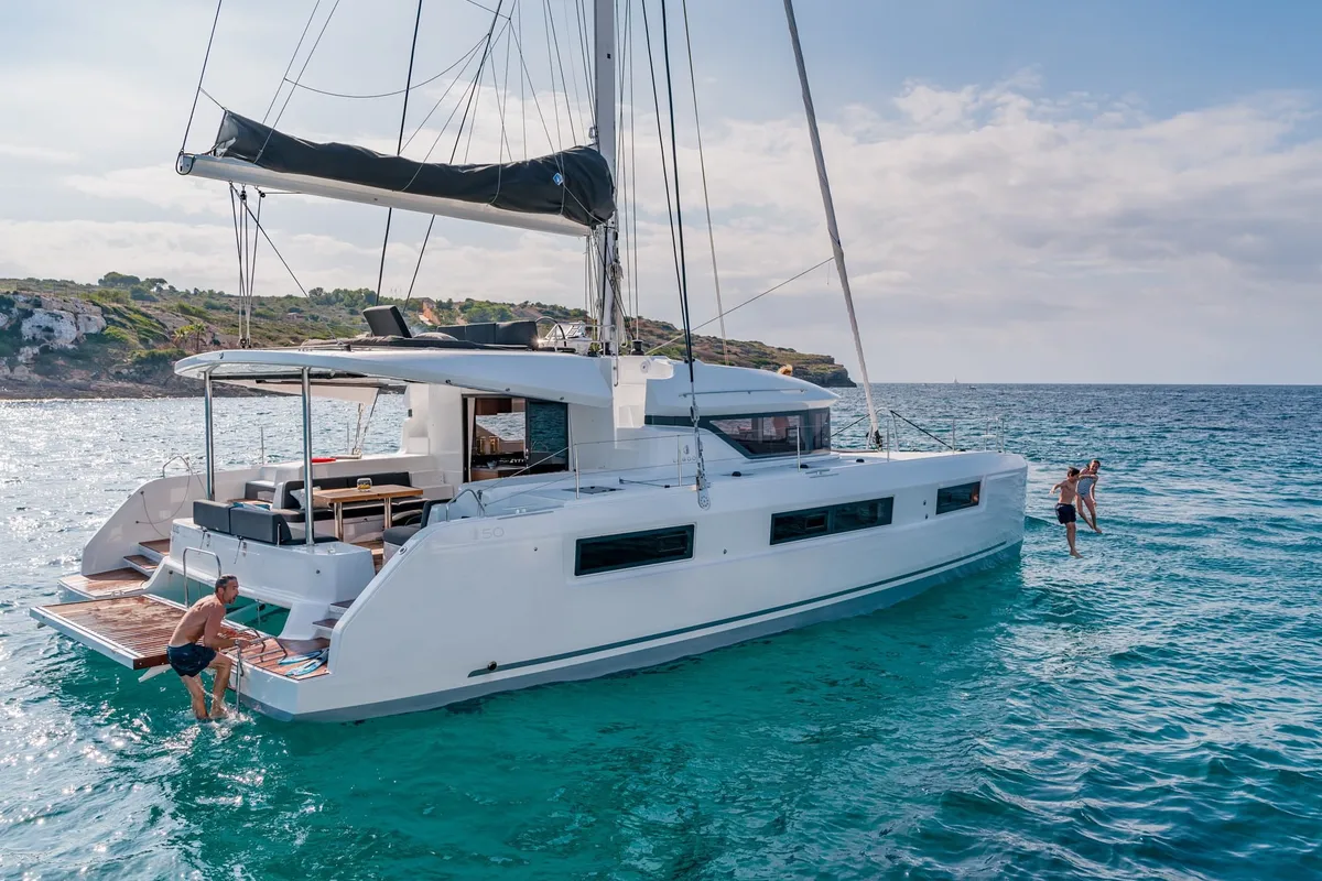 Exterior view of Rio, a Lagoon 50 catamaran at Municipal Unit of Lefkada, Greece