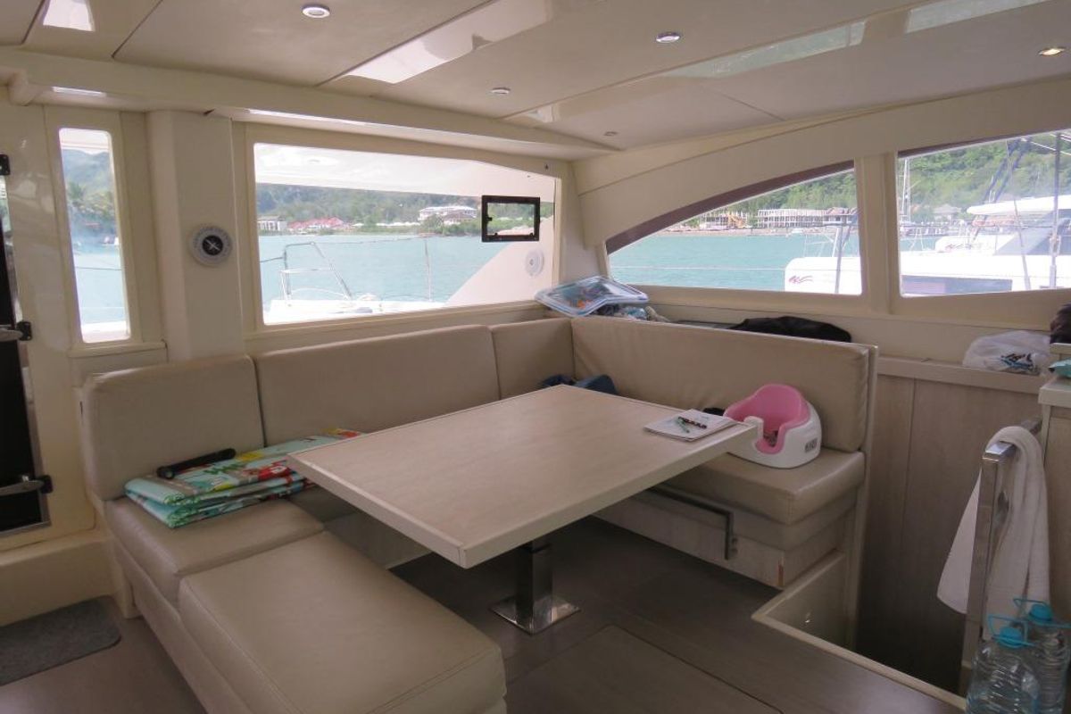Salon of Premium, a Leopard 48 catamaran at Azam Marina, Tanzania