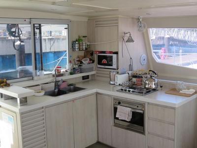 Galley of Premium, a Leopard 48 catamaran at Azam Marina, Tanzania
