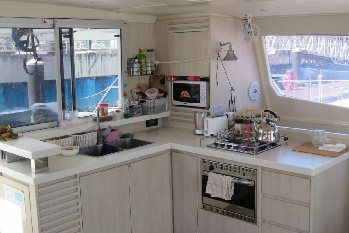 Galley of Premium, a Leopard 48 catamaran at Azam Marina, Tanzania