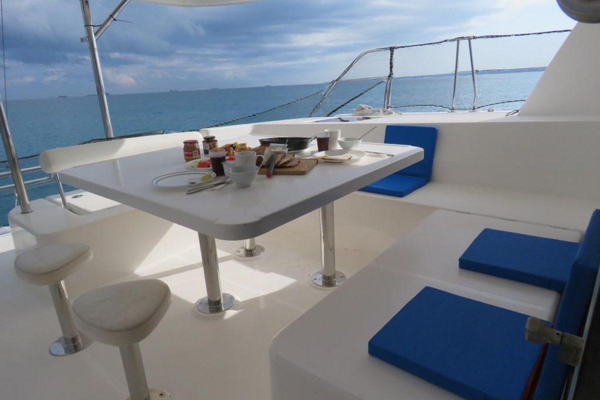 Deck of Premium, a Leopard 48 catamaran at Azam Marina, Tanzania