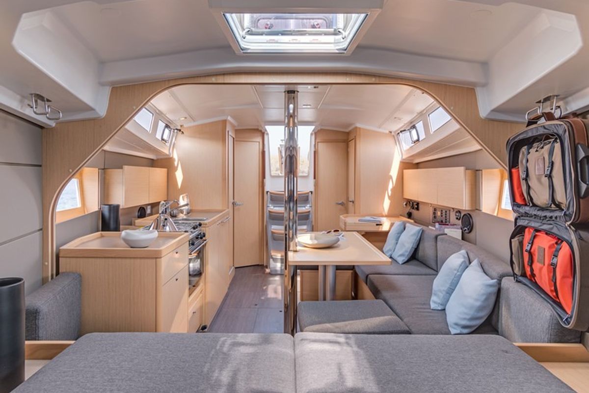 Salon of Martine, a Beneteau Oceanis 38 sailboat at Općina Marina, Croatia
