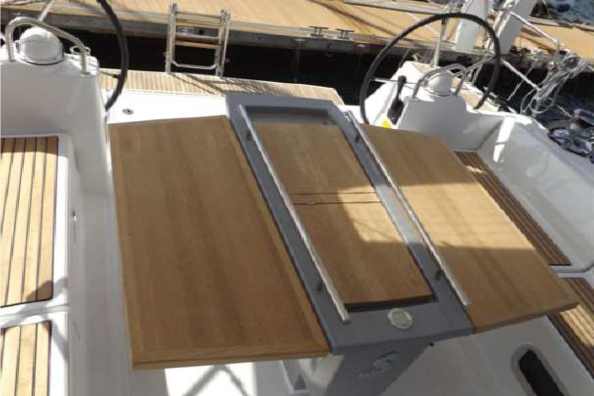 Deck of WAYWARD PRINCE, a Beneteau Oceanis 48 sailboat at Kalkara, Malta