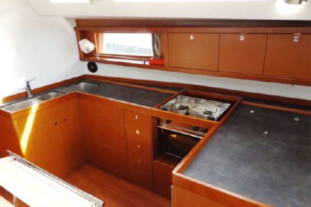 Galley of WAYWARD PRINCE, a Beneteau Oceanis 48 sailboat at Kalkara, Malta