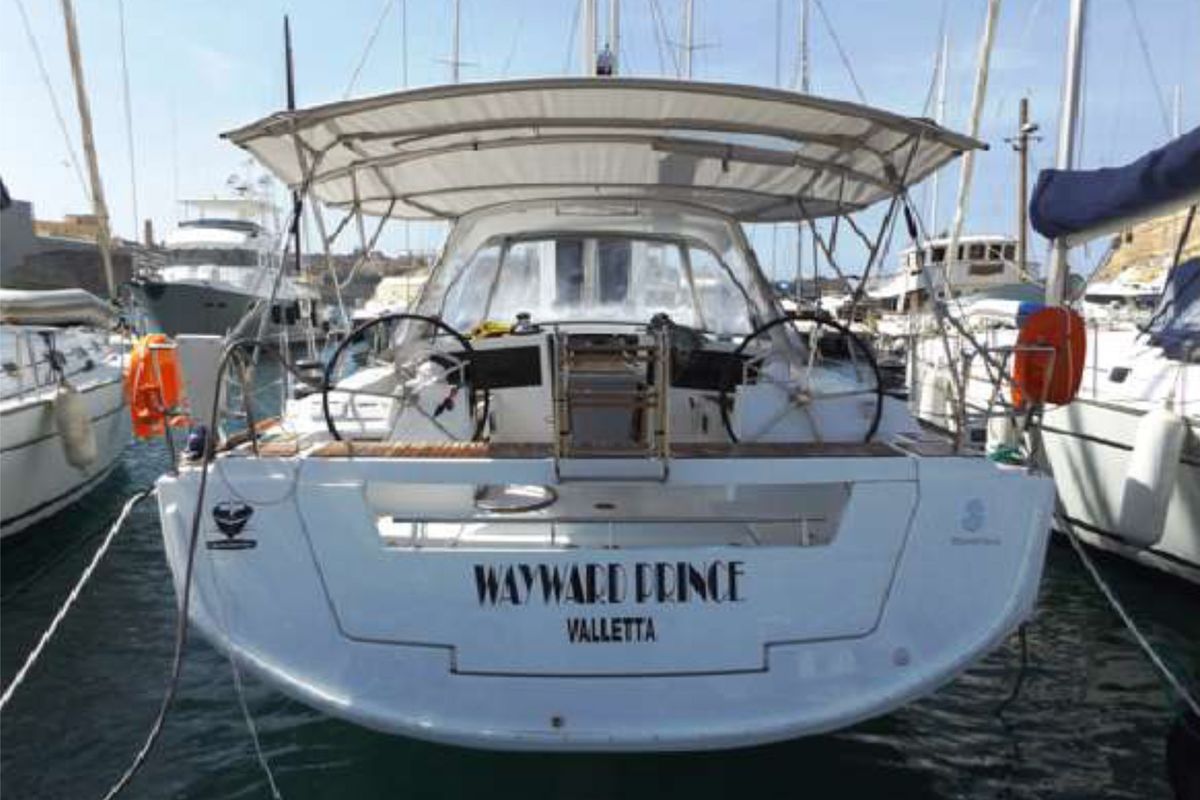 Exterior view of WAYWARD PRINCE, a Beneteau Oceanis 48 sailboat at Kalkara, Malta