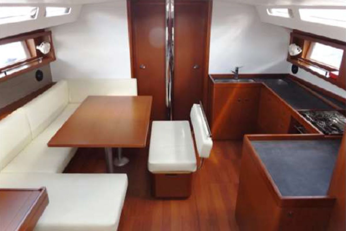 Salon of WAYWARD PRINCE, a Beneteau Oceanis 48 sailboat at Kalkara, Malta