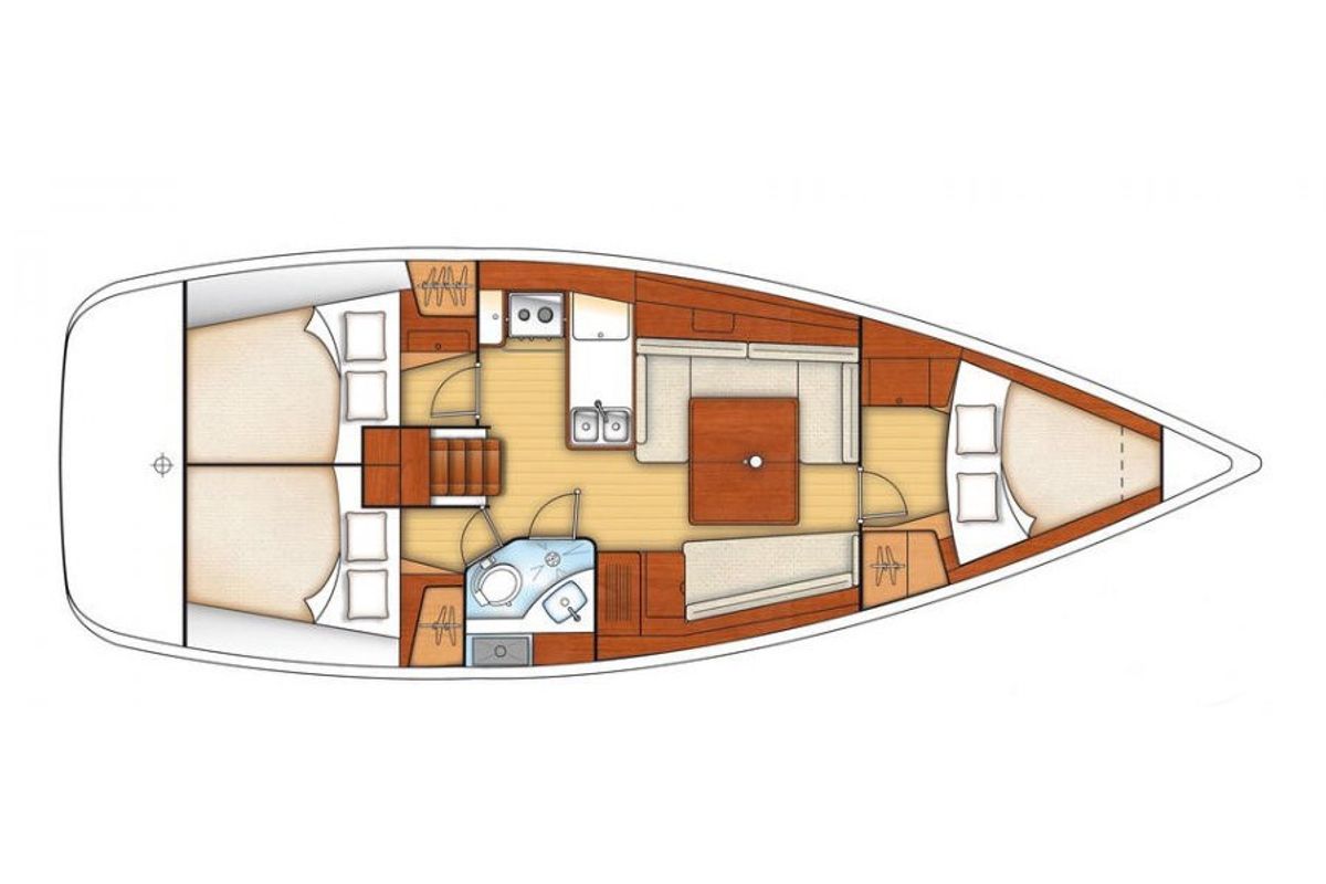 Floor plan of Julie, a Beneteau Oceanis 37 sailboat at Piraeus, Greece
