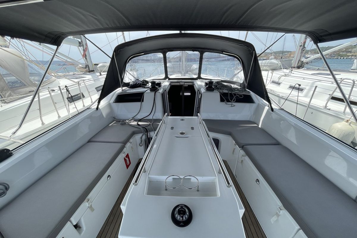Cockpit of LOL, a Beneteau Oceanis 40.1 sailboat at Lavreotiki Municipal Unit, Greece