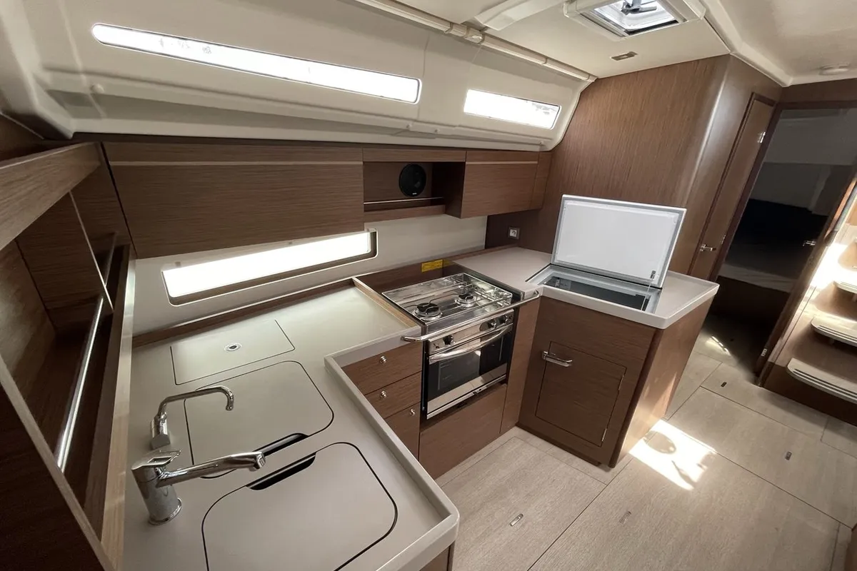 Galley of LOL, a Beneteau Oceanis 40.1 sailboat at Lavreotiki Municipal Unit, Greece
