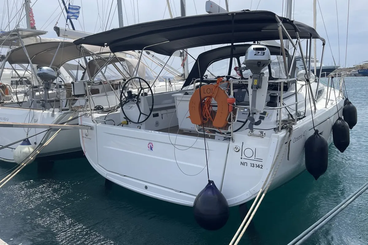 Exterior view of LOL, a Beneteau Oceanis 40.1 sailboat at Lavreotiki Municipal Unit, Greece