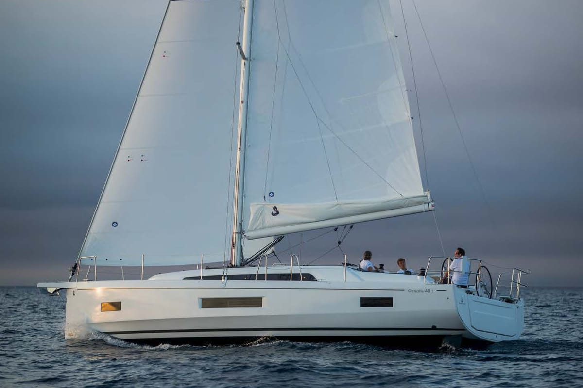 Exterior view of LOL, a Beneteau Oceanis 40.1 sailboat at Lavreotiki Municipal Unit, Greece