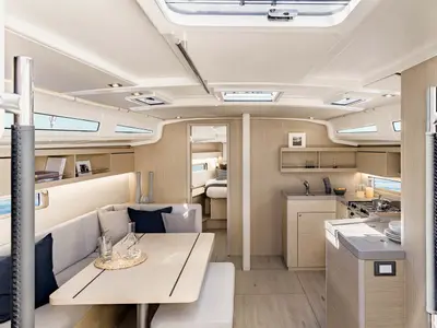 Salon of LOL, a Beneteau Oceanis 40.1 sailboat at Lavreotiki Municipal Unit, Greece