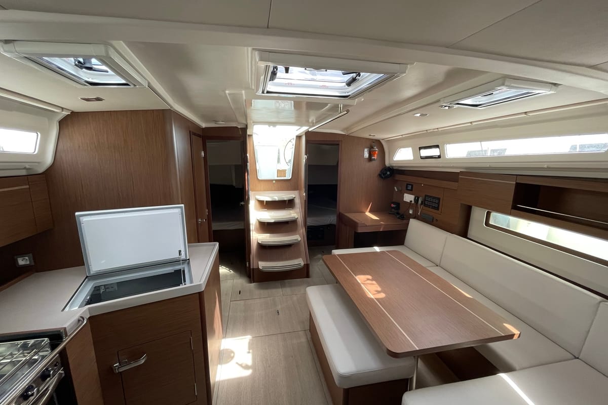 Salon of LOL, a Beneteau Oceanis 40.1 sailboat at Lavreotiki Municipal Unit, Greece