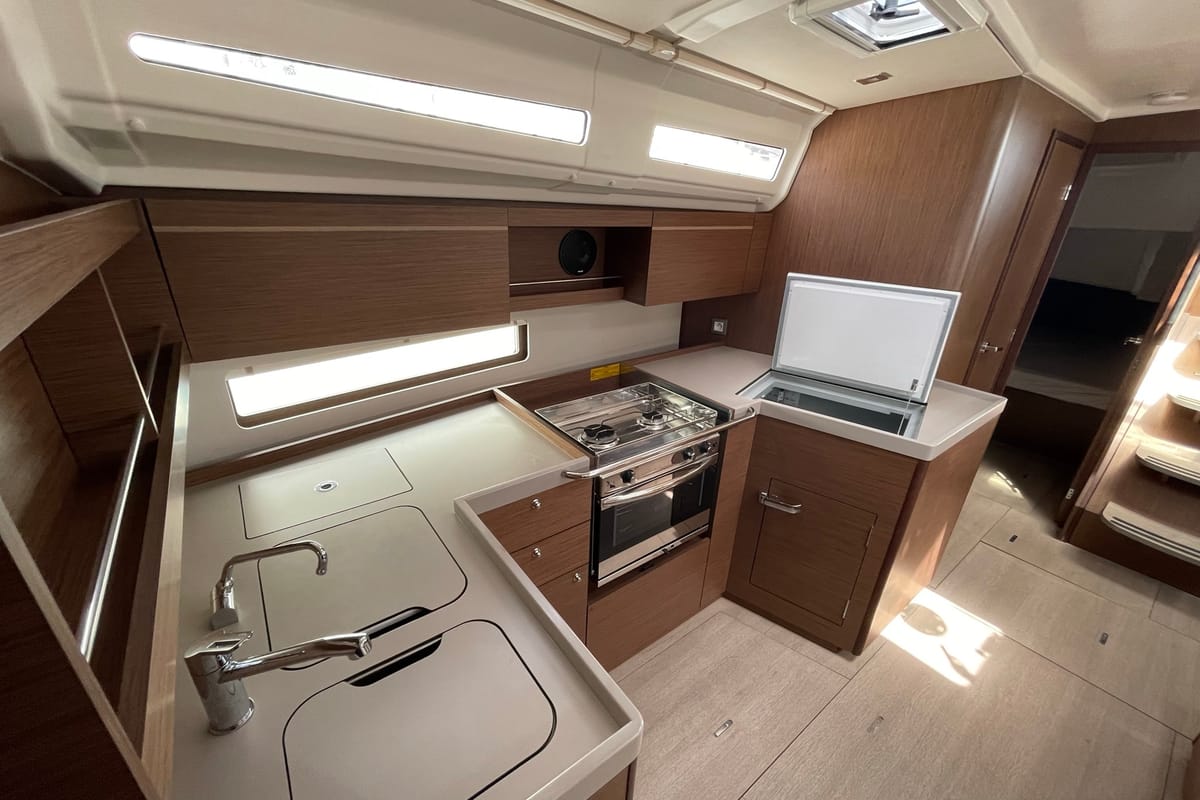 Galley of LOL, a Beneteau Oceanis 40.1 sailboat at Lavreotiki Municipal Unit, Greece