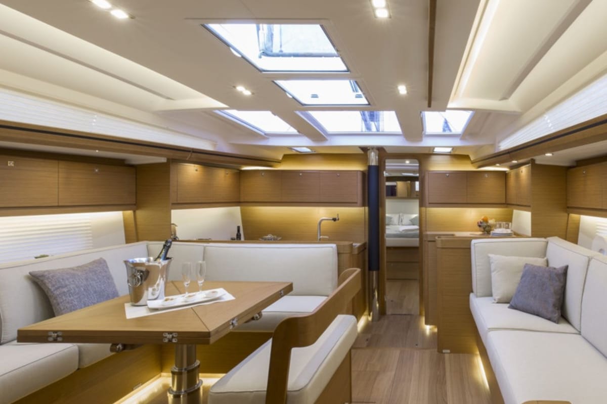 Salon of Anima, a Dufour 520 GL - 4. cab sailboat at Kontokali, Greece