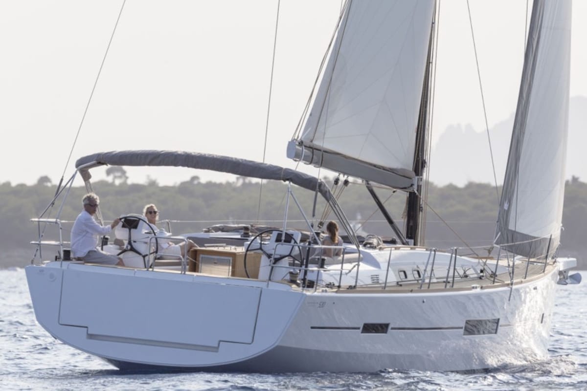 Exterior view of Anima, a Dufour 520 GL - 4. cab sailboat at Kontokali, Greece