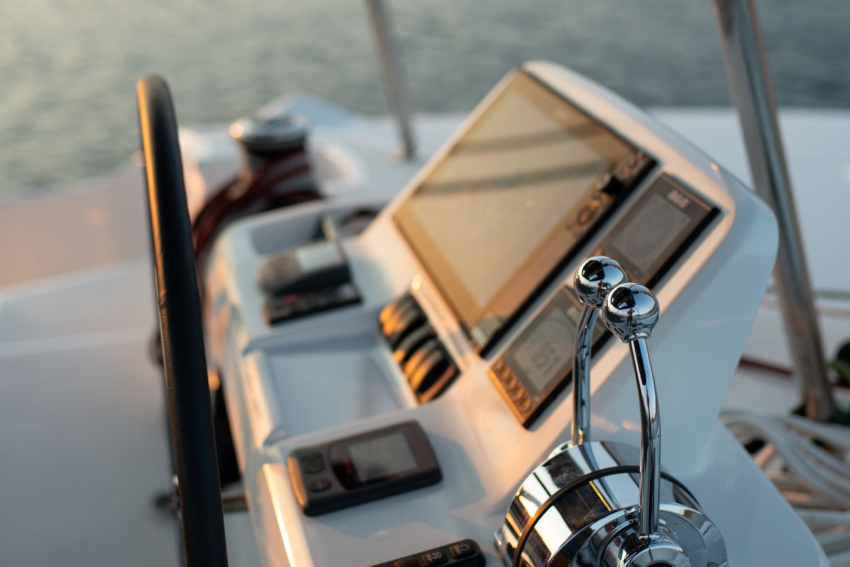 Cockpit of NOMAD II, a Lagoon 50 catamaran at Municipal Unit of Lefkada, Greece
