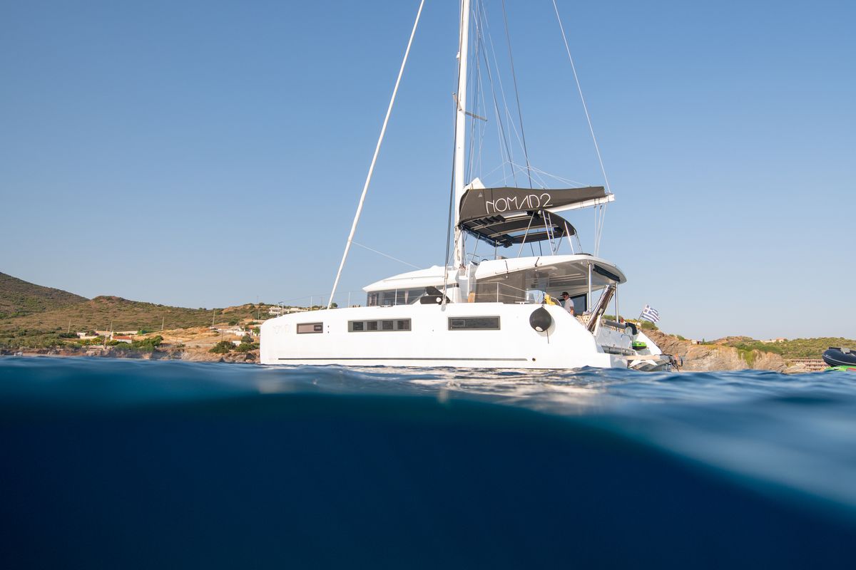 Exterior view of NOMAD II, a Lagoon 50 catamaran at Municipal Unit of Lefkada, Greece
