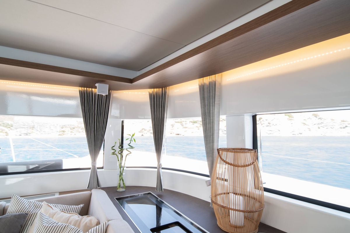 Salon of NOMAD II, a Lagoon 50 catamaran at Municipal Unit of Lefkada, Greece