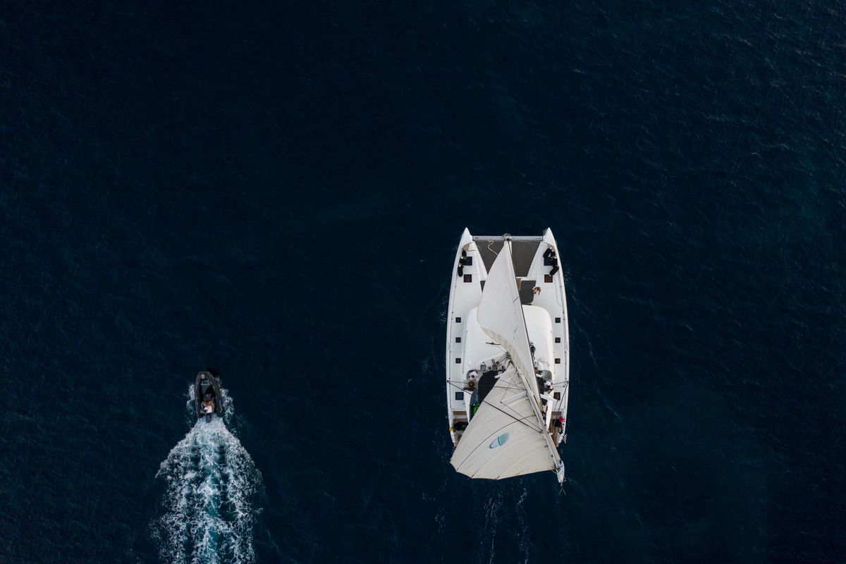 Exterior view of NOMAD II, a Lagoon 50 catamaran at Municipal Unit of Lefkada, Greece