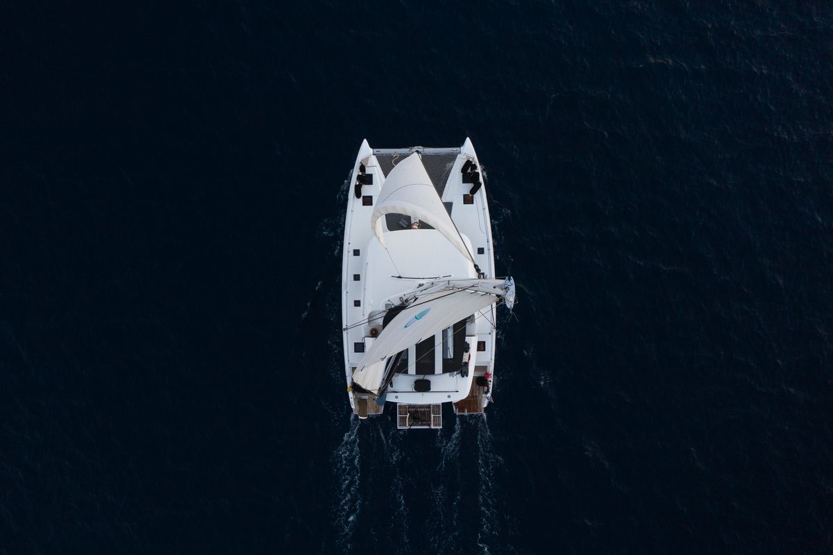 Exterior view of NOMAD II, a Lagoon 50 catamaran at Municipal Unit of Lefkada, Greece
