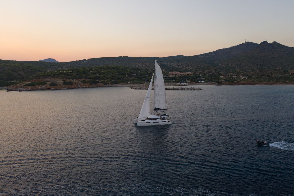Exterior view of NOMAD II, a Lagoon 50 catamaran at Municipal Unit of Lefkada, Greece