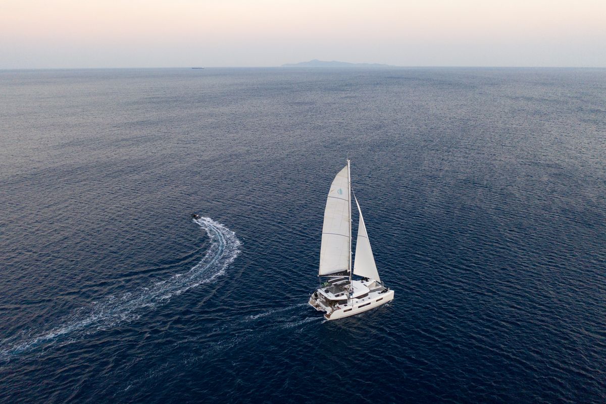 Exterior view of NOMAD II, a Lagoon 50 catamaran at Municipal Unit of Lefkada, Greece