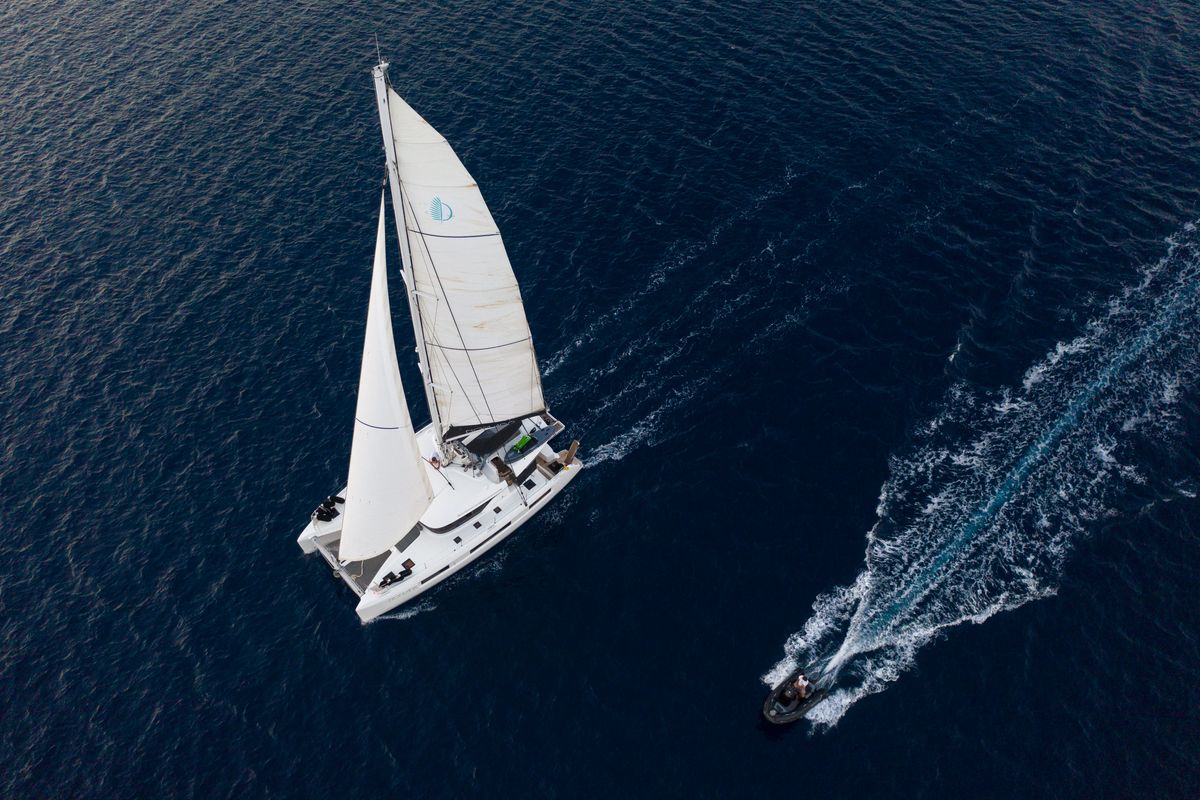 Exterior view of NOMAD II, a Lagoon 50 catamaran at Municipal Unit of Lefkada, Greece