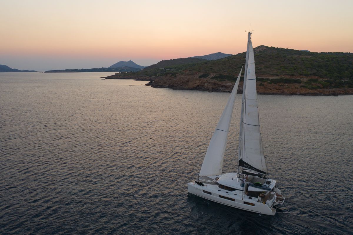 Exterior view of NOMAD II, a Lagoon 50 catamaran at Municipal Unit of Lefkada, Greece