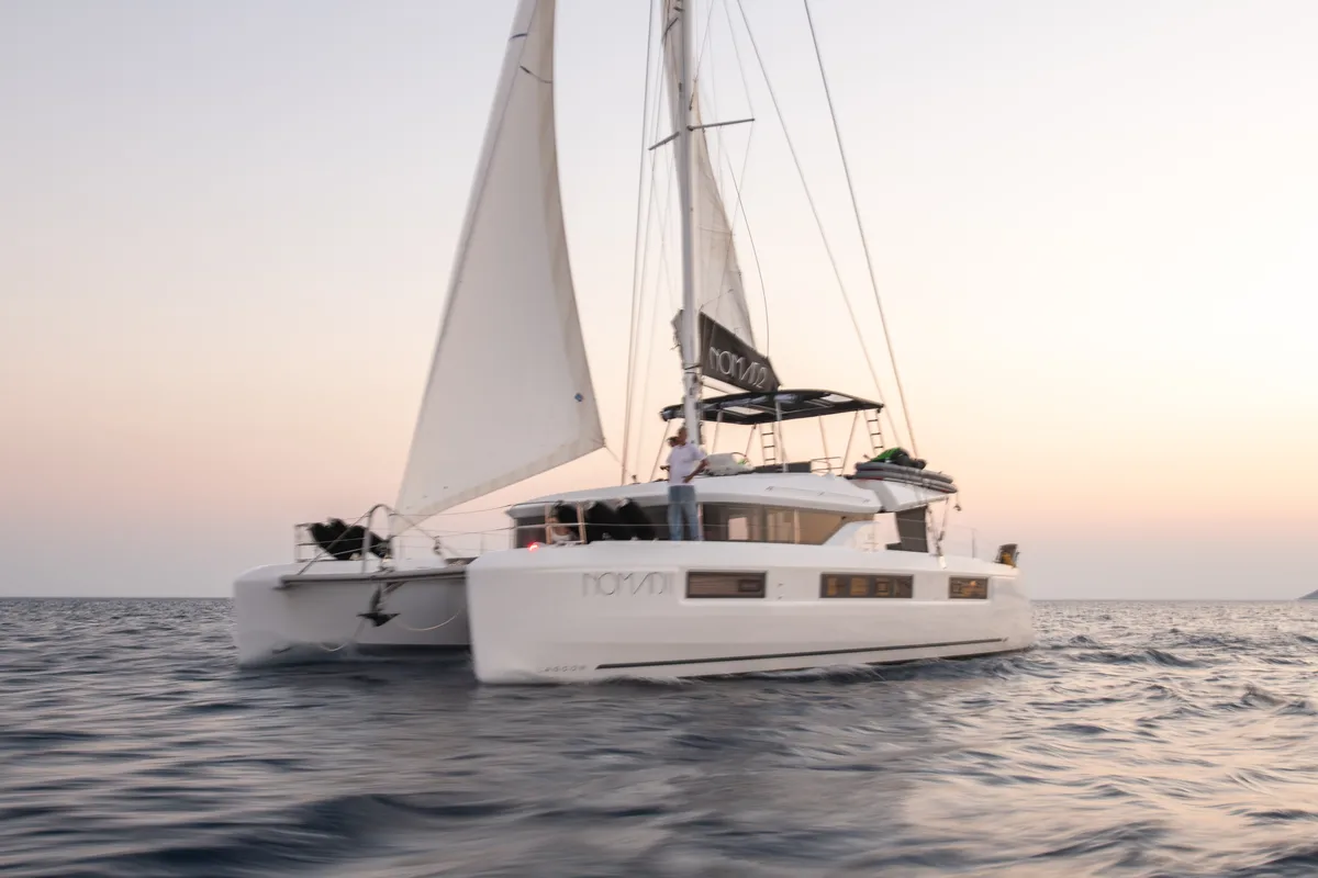 Exterior view of NOMAD II, a Lagoon 50 catamaran at Municipal Unit of Lefkada, Greece