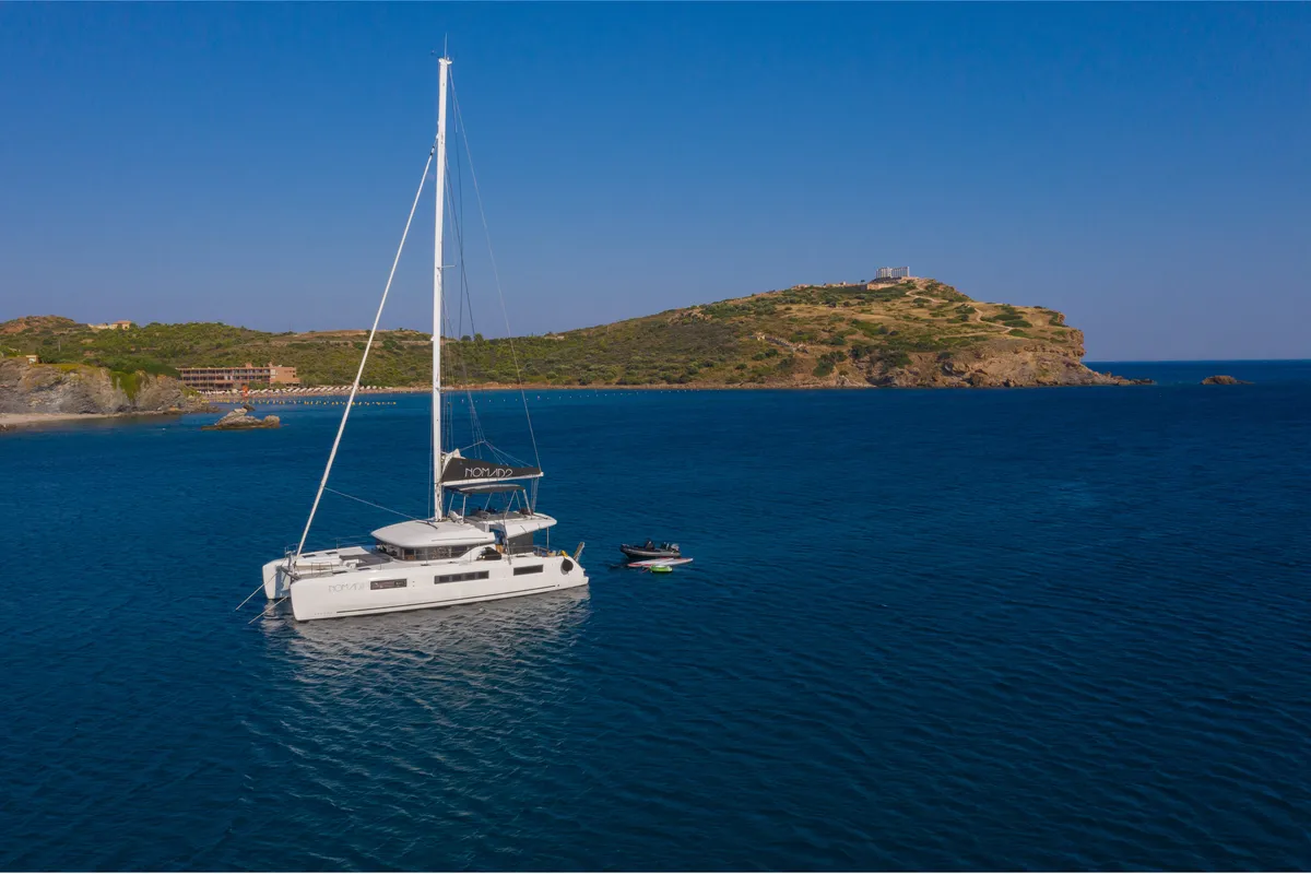 Exterior view of NOMAD II, a Lagoon 50 catamaran at Municipal Unit of Lefkada, Greece