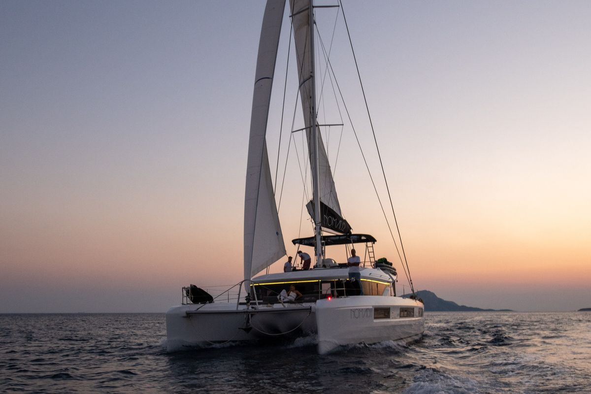Exterior view of NOMAD II, a Lagoon 50 catamaran at Municipal Unit of Lefkada, Greece