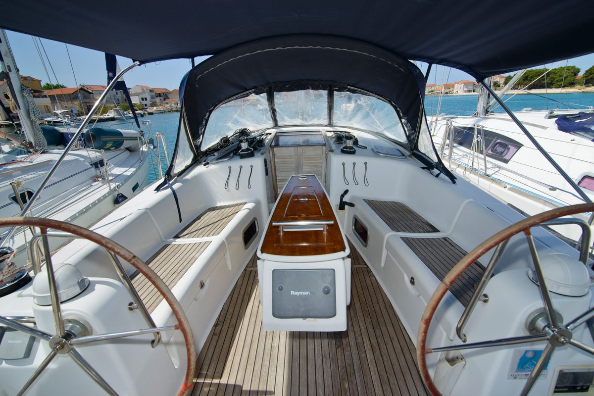 Cockpit of SAPHISO II, a Beneteau Oceanis 43 sailboat at Betina, Croatia