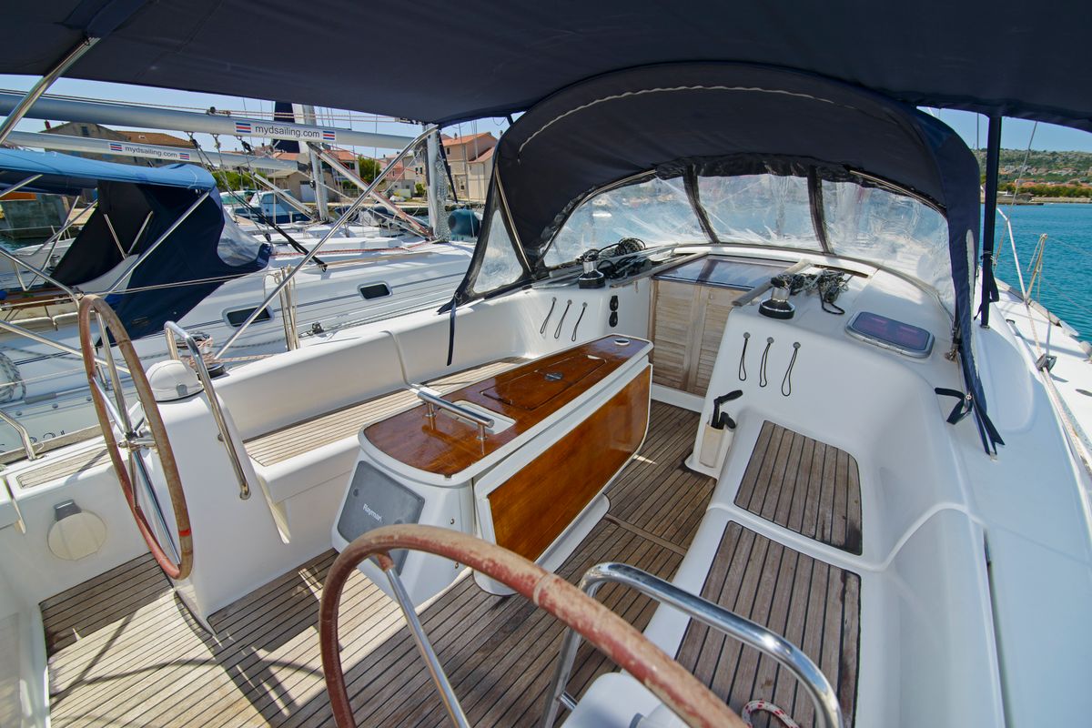 Cockpit of SAPHISO II, a Beneteau Oceanis 43 sailboat at Betina, Croatia