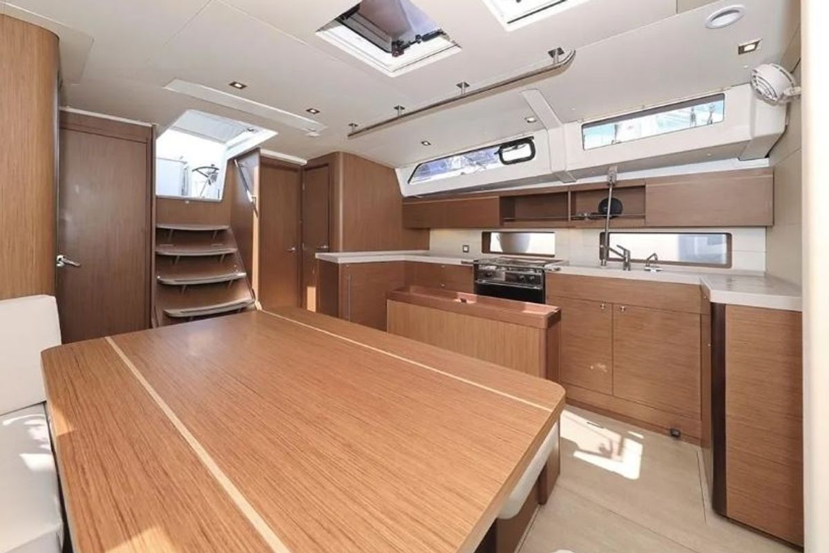 Salon of Enjoyablue, a Beneteau Oceanis 46.1 sailboat at Preveza, Greece