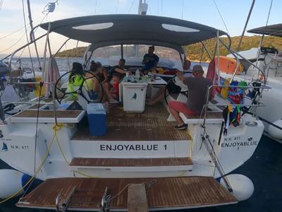 Deck of Enjoyablue, a Beneteau Oceanis 46.1 sailboat at Preveza, Greece