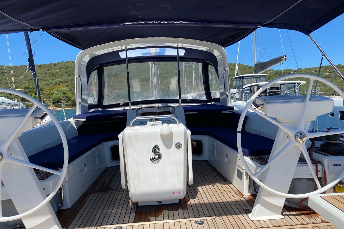 Cockpit of new Oc. 51.1 , a Beneteau Oceanis 51.1 sailboat at Salerno, Italy