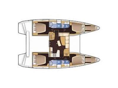 Floor plan of Pretty Orcas, a Lagoon 42 catamaran at Ajaccio, France
