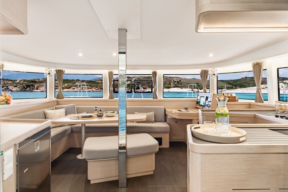 Salon of Pretty Orcas, a Lagoon 42 catamaran at Ajaccio, France