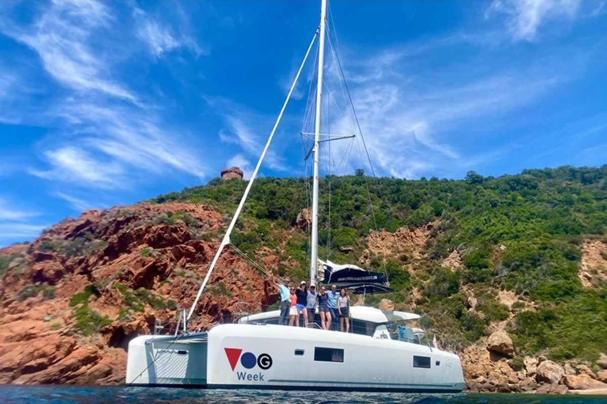 Exterior view of Pretty Orcas, a Lagoon 42 catamaran at Ajaccio, France