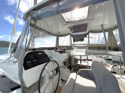 Cockpit of White Pearl, a Lagoon 43 catamaran at Road Town, British Virgin Islands