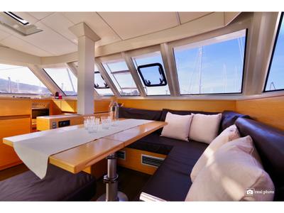 Salon of Fiammetta, a Nautitech 46 Fly catamaran at Cannigione, Italy