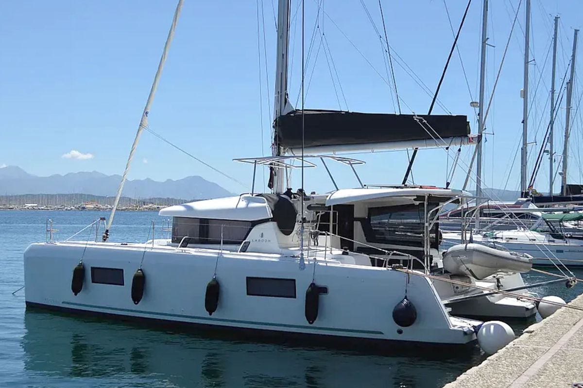 Exterior view of Fantasea, a Lagoon 42 catamaran at Lavreotiki Municipal Unit, Greece