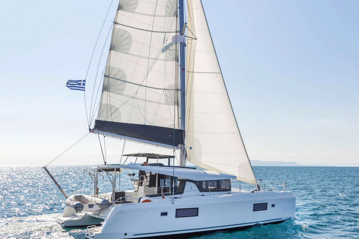 Exterior view of Fantasea, a Lagoon 42 catamaran at Lavreotiki Municipal Unit, Greece