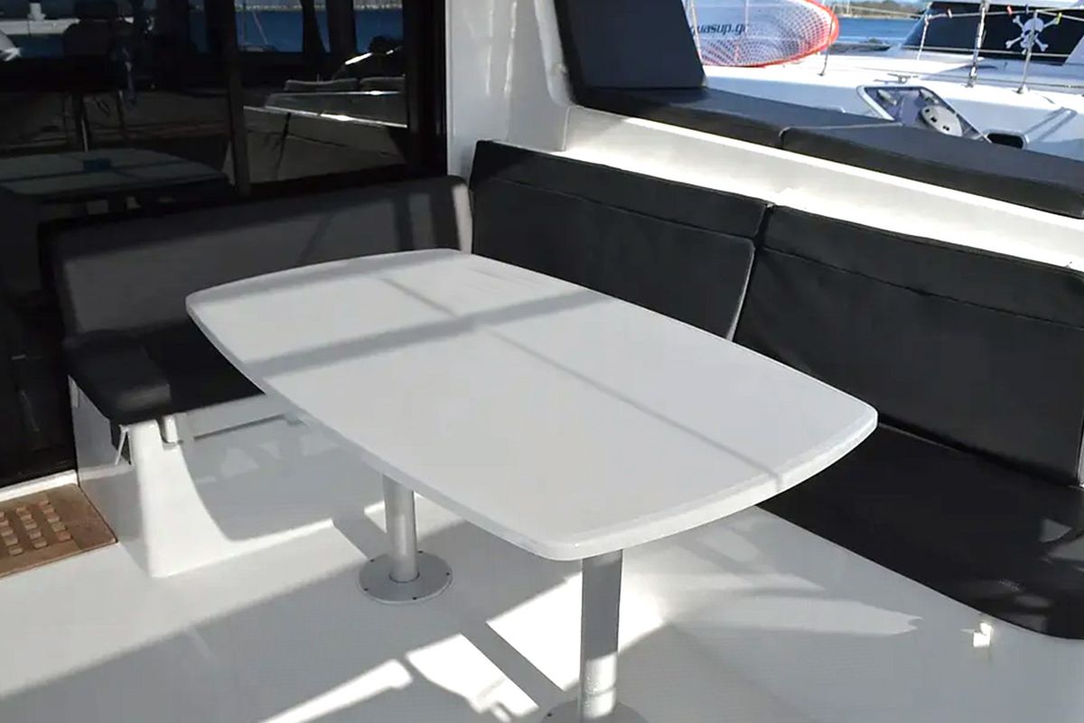 Deck of Fantasea, a Lagoon 42 catamaran at Lavreotiki Municipal Unit, Greece