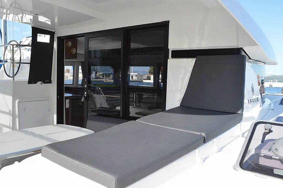 Deck of Fantasea, a Lagoon 42 catamaran at Lavreotiki Municipal Unit, Greece