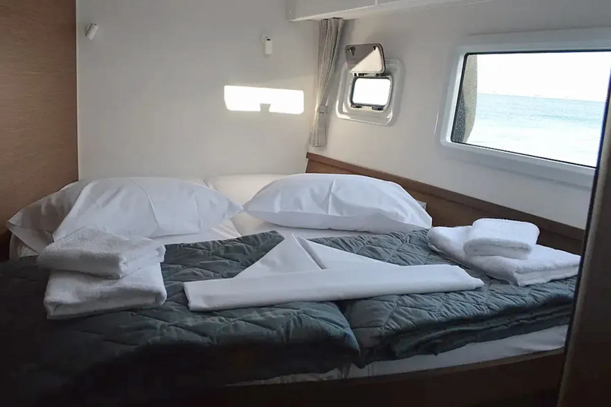 Cabin on Fantasea, a Lagoon 42 catamaran at Lavreotiki Municipal Unit, Greece