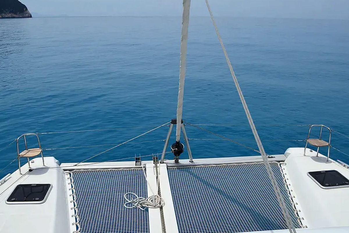 Deck of Fantasea, a Lagoon 42 catamaran at Lavreotiki Municipal Unit, Greece
