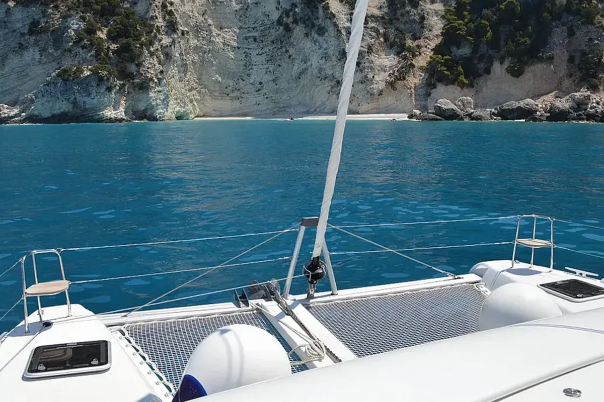 Deck of Fantasea, a Lagoon 42 catamaran at Lavreotiki Municipal Unit, Greece