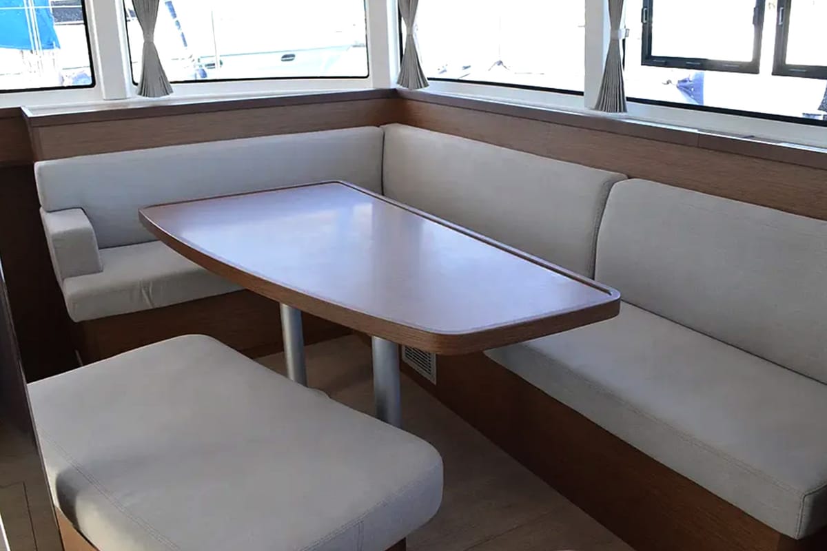 Salon of Fantasea, a Lagoon 42 catamaran at Lavreotiki Municipal Unit, Greece